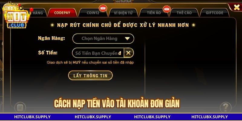 Cách nạp tiền vào tài khoản đơn giản
